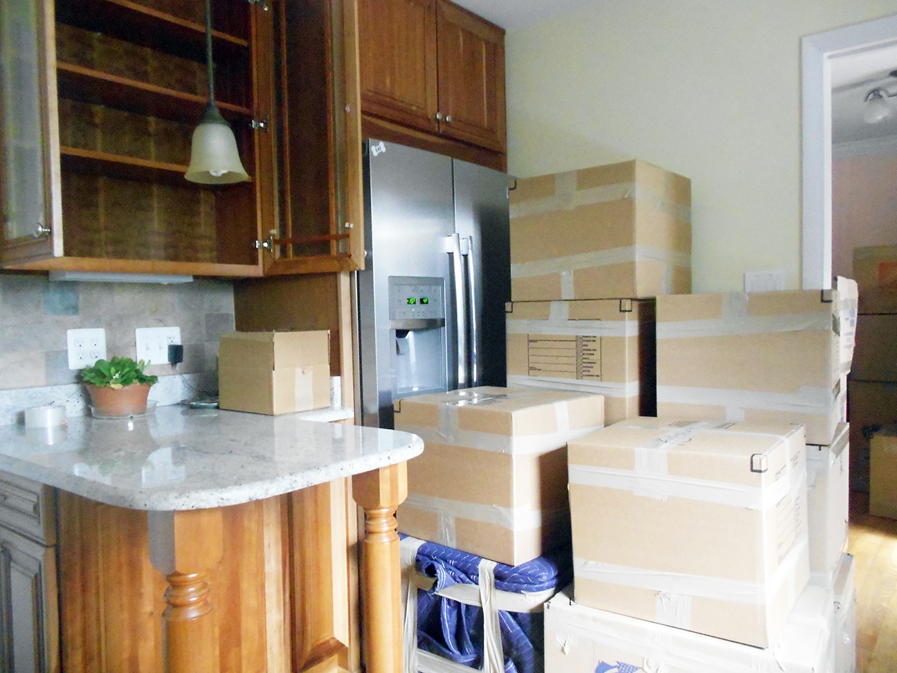 Moving boxes ready to move